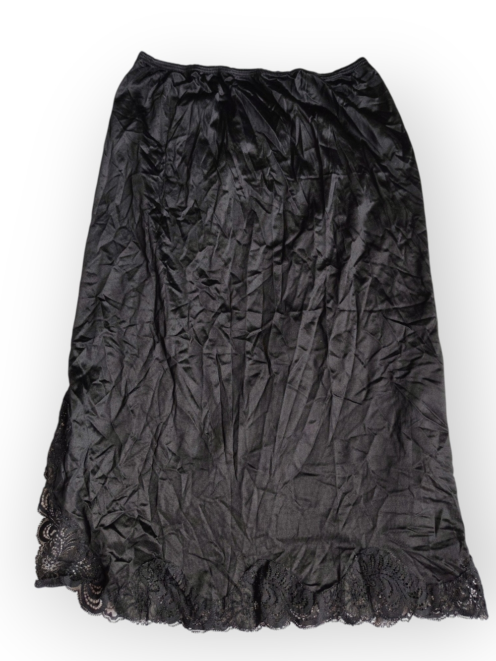 Elegant Black Midi Slip Skirt with Lace Trim